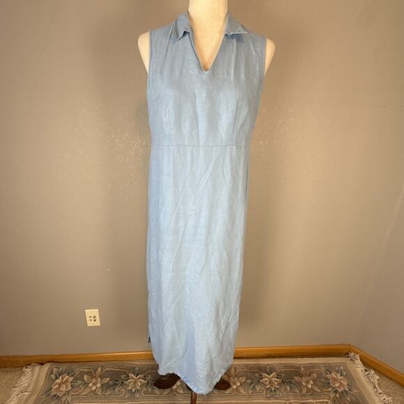 Herman Geist Vintage Icy Baby Blue Linen Maxi Dress Size 6 Sleeveless Collar - Picture 2 of 7